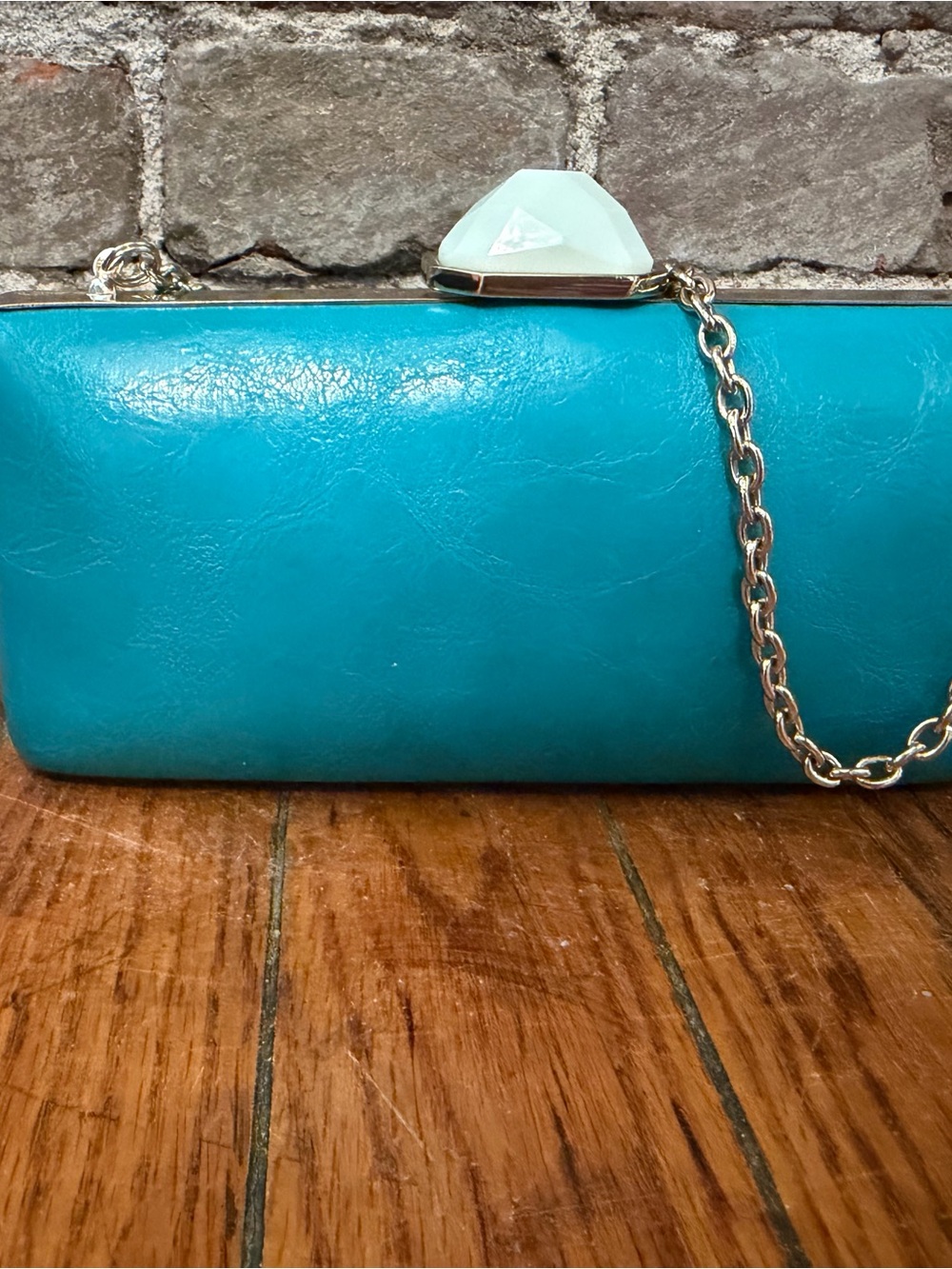 Banana Republic Trina Turk Turquoise Clutch with Gem Clasp and Chain
